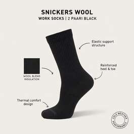 WORK SOCKS  SNICKERS WOOL 2 PAARI BLACK 41/44