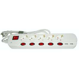 EXTENSION CORD  1,5M 5PESA+2xUSB ÜLEPINGEKAITSE LÜLIT