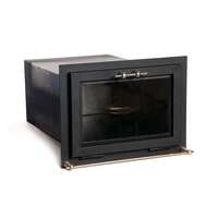 Kitchen stove with metal-framed glass door Kitchen stove with metal-framed glass door