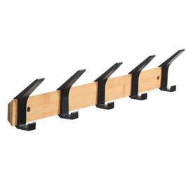 5-Hook Rack, Natural Bamboo, Movable Black Hooks