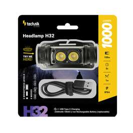 PEALAMP TECHNIK H32 LED 1000lm IPX4 USB-LAETAV