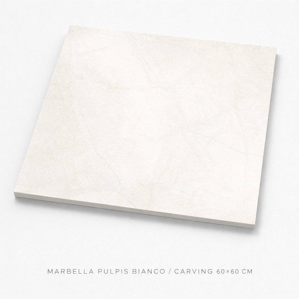 MATTA LAATTA SEINILLE, LATTIALLE JA JULKISIVUUN MARBELLA PULPIS BIANCO / CARVING 60X60CM LE-2723